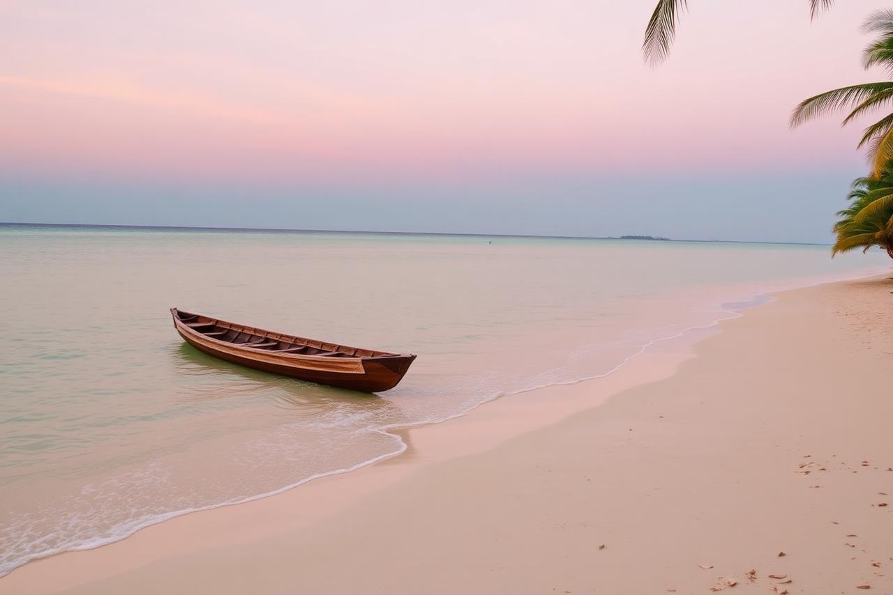 Turquoise lagoon and palm-fringed beach in Mauritius